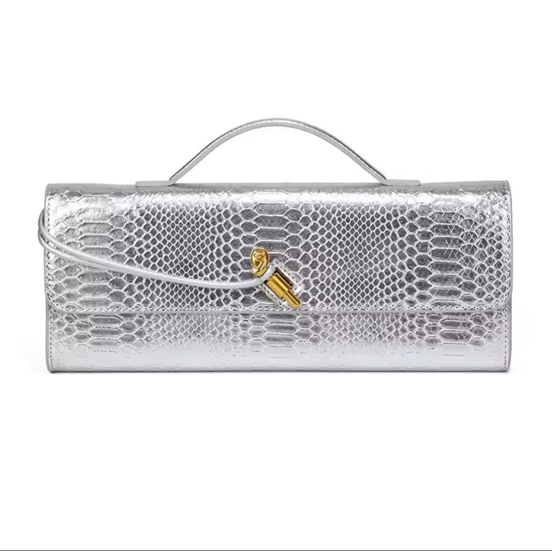 תיק ערב קרוקו-שיק Croco Box בגימור מבריק עם סגירה מוזהבת