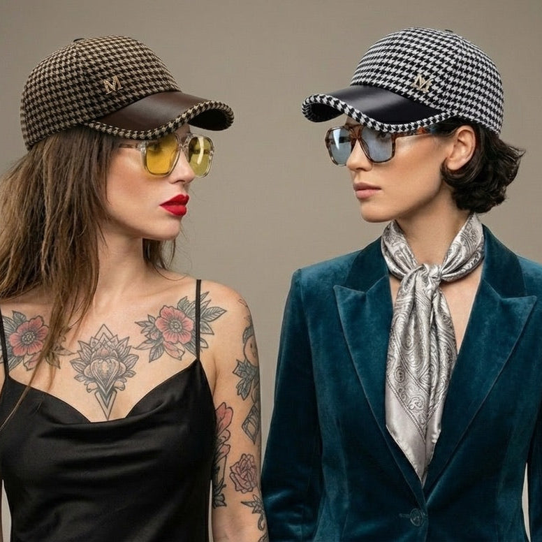 כובע מצחייה Enola בדוגמת Houndstooth מצמר-כותנה