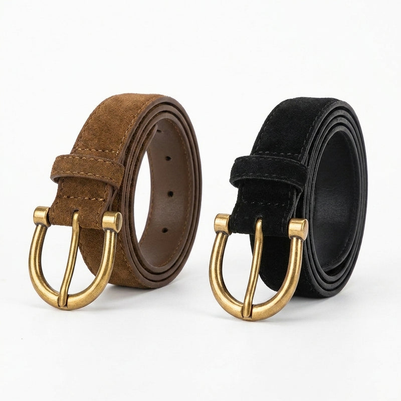 חגורת Suede Luxe מעור פרה בגימור זמש עם אבזם מוזהב
