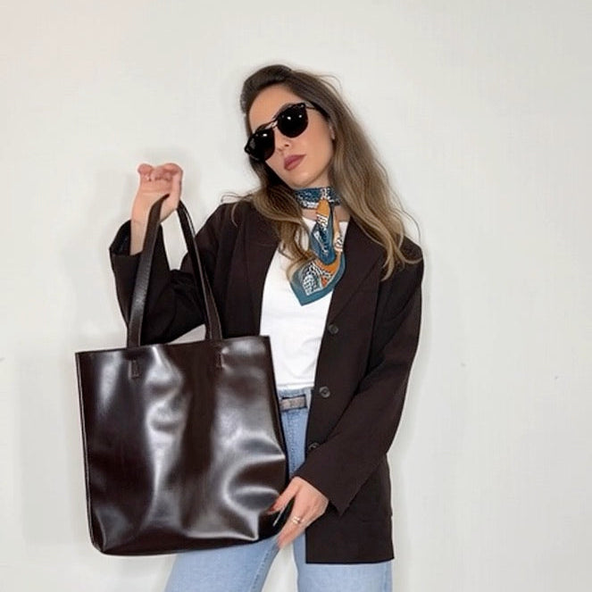 תיק עבודה Tote מעור פרה אמיתי — הוינטג' שמחזיק מחשב