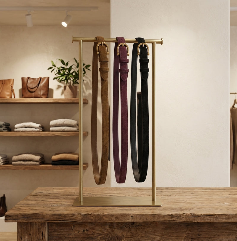 חגורת Suede Luxe מעור פרה בגימור זמש עם אבזם מוזהב